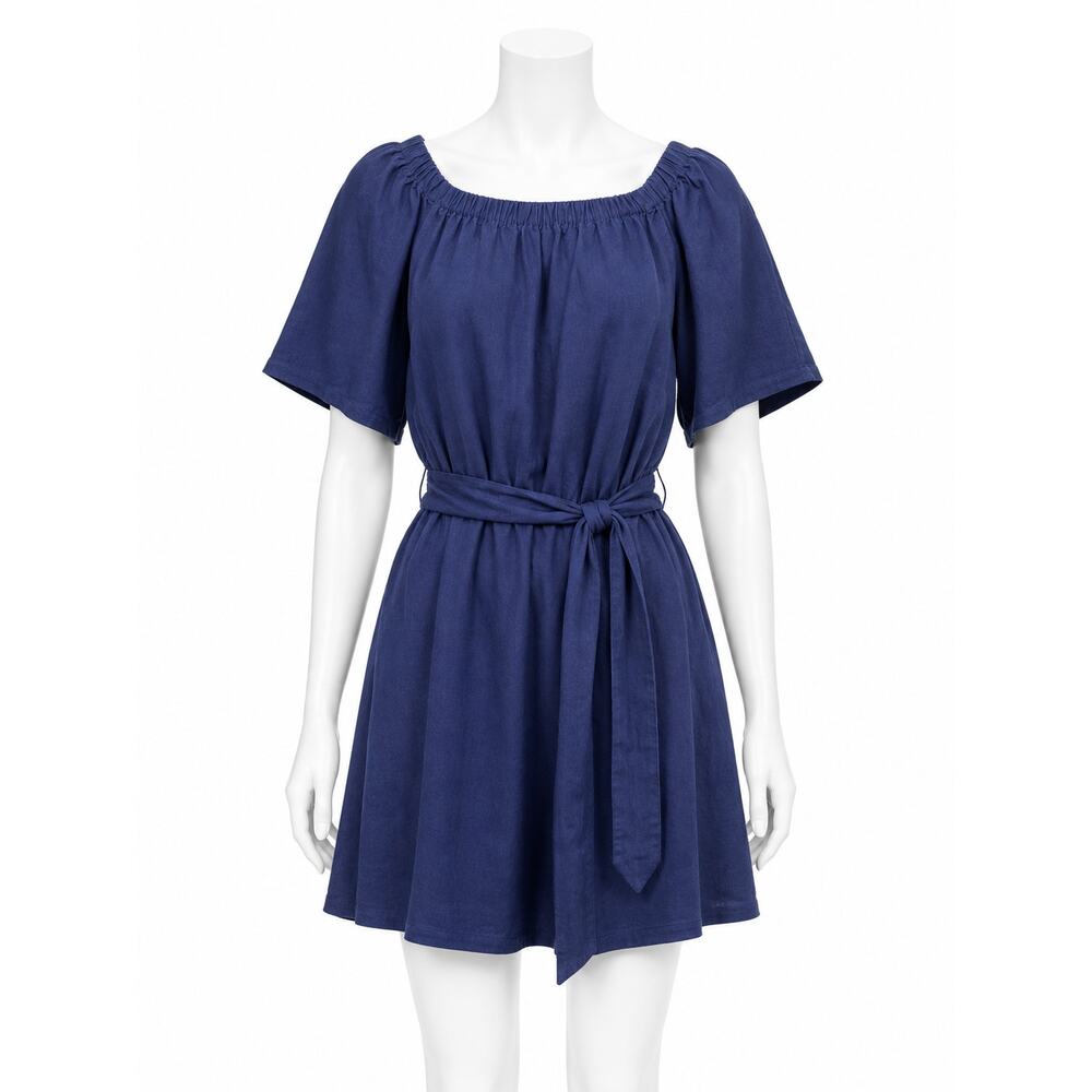Banana Republic Linen Blend Off Shoulder Mini Dress - Indigo Blue - Size M